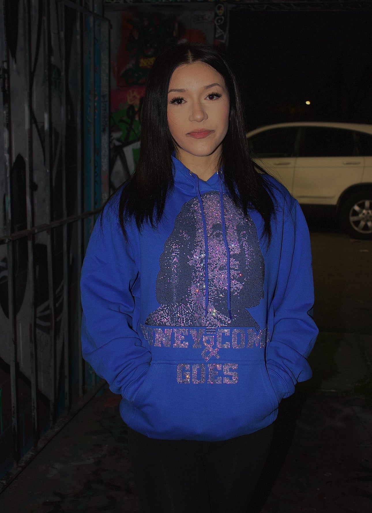 MONEY COMES N GOES RHINESTONE HOODIE