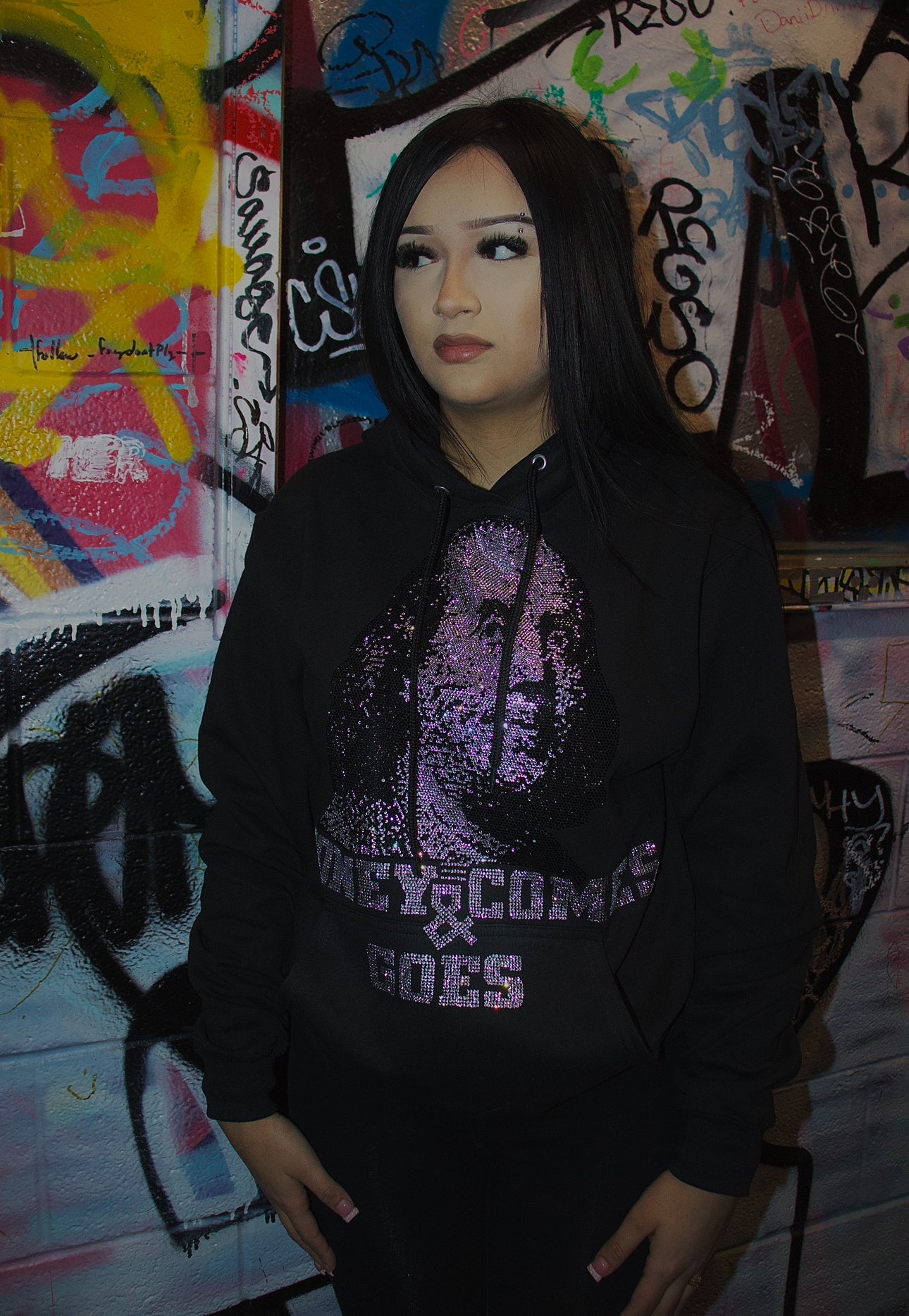 MONEY COMES N GOES RHINESTONE HOODIE