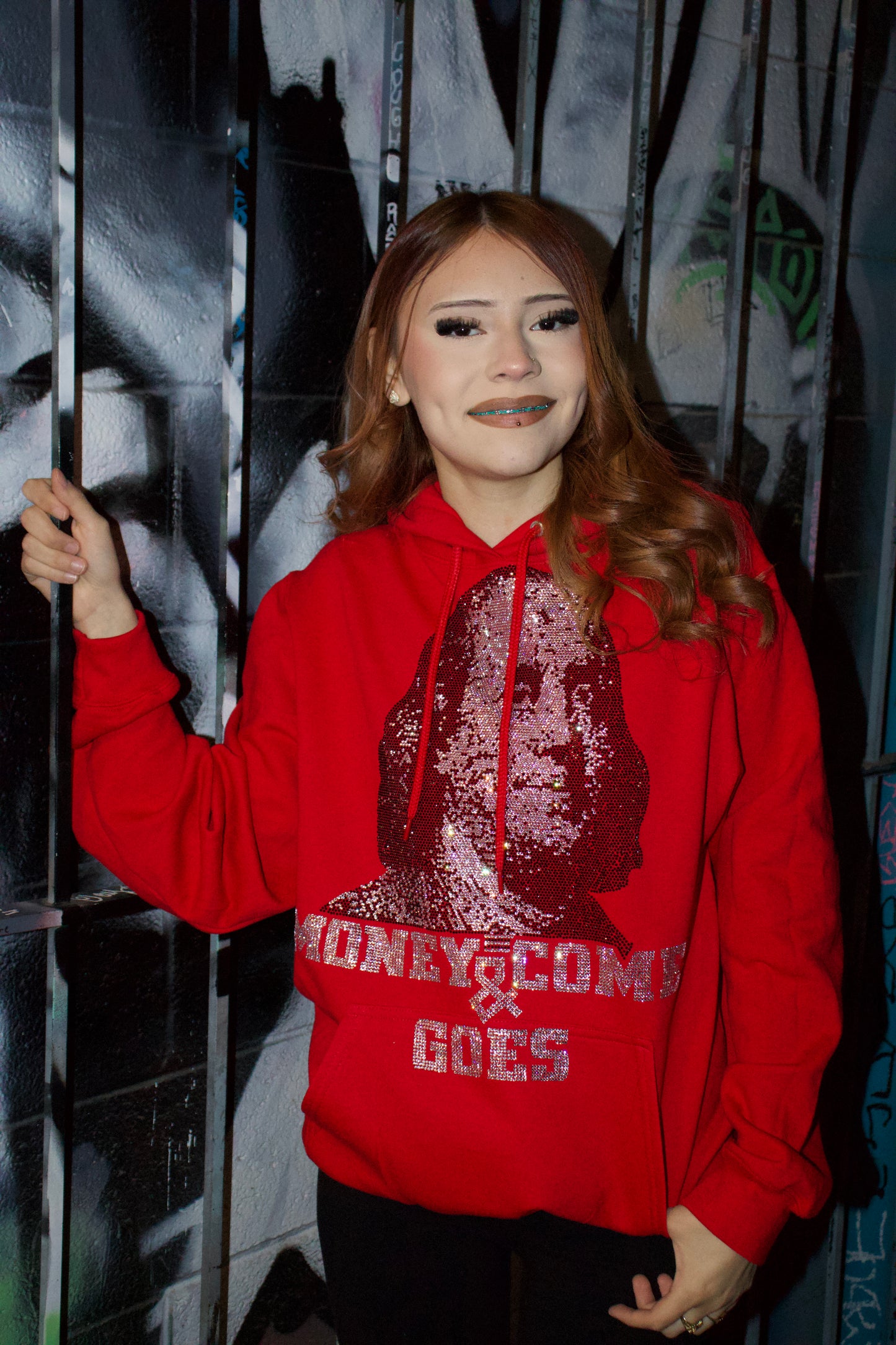MONEY COMES N GOES RHINESTONE HOODIE